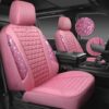 CAR PASS Bling Diamond Pink Leather Car Seat Covers for 2 Front Seats Protector, Waterproof Shining Glitter Sparkly Crystal Universal Armrest Fit Automotive Truck SUV Cute Women Girl, Pink Rhinestone