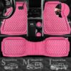 CAR PASS Heavy Duty Rubber Pink Car Floor Mats, Deep Dish All-Weather Full Set Durable Anti-Slip 3D Rhombus Waterproof Trim to Fit Liner Universal Fit Automotive,Sedan,SUV,Truck, 3 Pcs Hot Pink