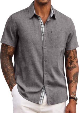 COOFANDY Men's Button Down Shirts Short Sleeve Casual Shirts Summer Beach Shirts Vacation Wedding Shirts with Pocket