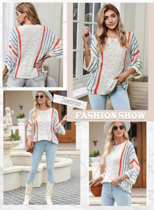 Dokotoo Womens 2025 Spring Casual Color Block Striped Lightweight Comfy Cable Knit Trendy Boho Clothes Pullover Sweaters