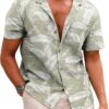 COOFANDY Men's Hawaiian Floral Shirts Cotton Linen Button Down Tropical Holiday Beach Shirts