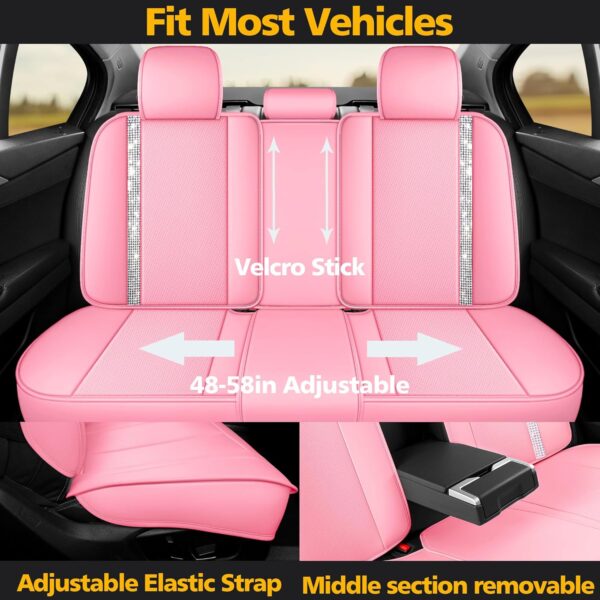 Pink Bling Car Seat Covers Full Set | Cute Girly Faux Leather Seat Covers for Women | Universal Fit for Most Cars