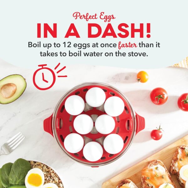 DASH Deluxe Rapid Egg Cooker for Hard Boiled, Poached, Scrambled Eggs, Omelets, Steamed Vegetables, Dumplings & More, 12 capacity, with Auto Shut Off Feature - Red