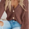 PRETTYGARDEN Women's Chunky Knit Open Front Sweater Long Sleeve Button Loose Short Cardigan Outerwear Coats