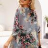 Women's Floral Print Puff Sleeve Kimono Cardigan Loose Cover Up Casual Blouse Tops