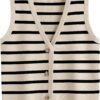 LILLUSORY Vest Tops for Women Striped Sweater Vest 2025 Summer Crochet Cropped Button Up Work Tank Top Outfits Clothes