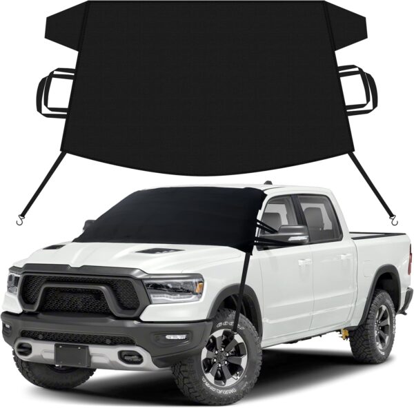 EcoNour Truck Windshield Snow Cover for Dodge Ram 1500-4000 (1994-2025) | 600D Oxford Car Cover for Snow and Ice Protection | Heavy-Duty Car Snow Cover | Ram Truck Accessories for Ice,Winter,Frost