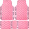 NBTEPEM Pink Bling Leather Car Floor Mats Full Set, Sparkly Diamond Car Mats Universal Fit Most Automotive, Glitter Rhinestone Carpet Waterproof Anti-Slip, 5 pcs Set (Pink Leather Diamond)