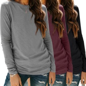 SUNBS Womens 3 Packs Long Sleeve Shirts Loose Fit Fall Tops Fashion Clothes Outfits 2025 Basic Tee Crew Neck Tops