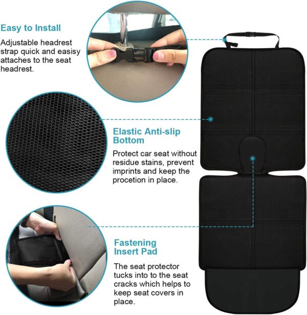 Car Seat Protector for Child, Baby, Pets -1 Pack car seat Cover with Thick Padding- Waterproof Universal Size with Mesh Pockets (Black)