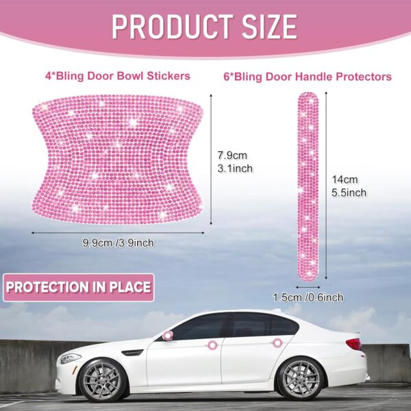 10 PCS Bling Car Door Handle Protector, Shiny Crystal Rhinestone Anti-Scratch Glitter Universal Cars Door Handle Protective Cover, Pink Car Accessories for Women (Pink)