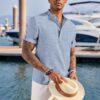 COOFANDY Men's Casual Henley Shirt Short Sleeve Band Collar Linen Shirt Summer Beach Hippie T-Shirts