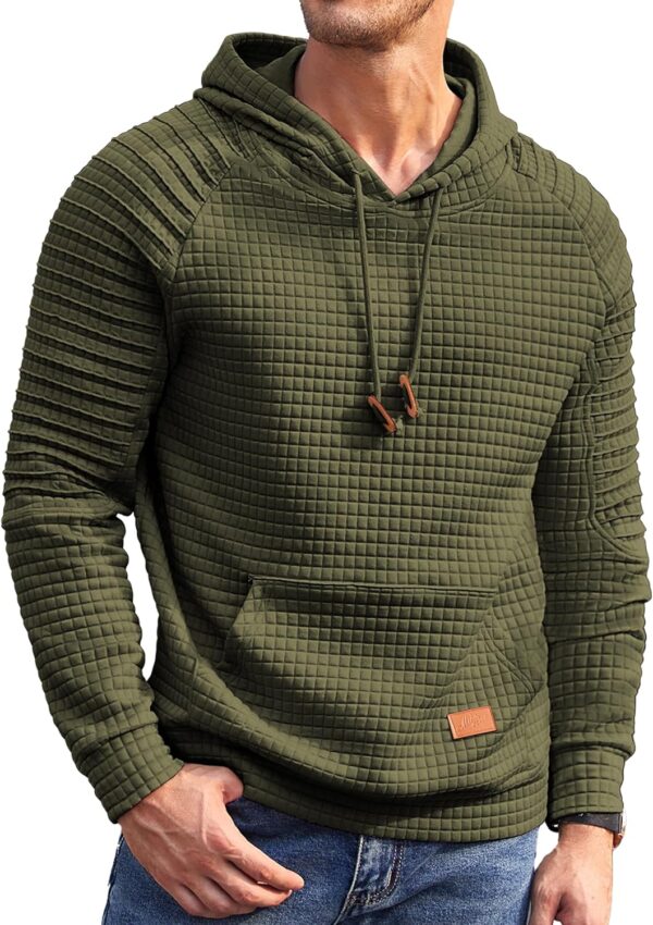 COOFANDY Mens Hoodies Pullover Casaul Long Sleeve Drawstring Waffle Knit Hooded Sweatshirt with Kanga Pocket