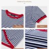 Dokotoo Womens Tops Casual Summer Crewneck Short Sleeve Striped Color Block Knit High Low Trendy Pullover Sweaters