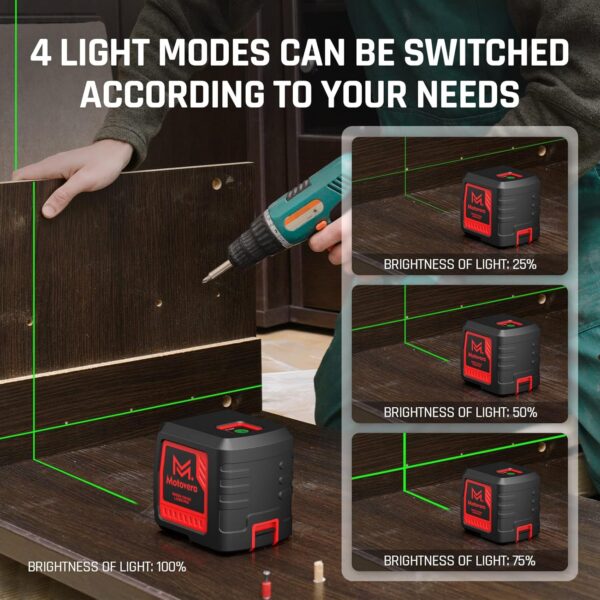 Laser Level, 100 feet Self Leveling Laser Level, Green Cross Line Rotary Lasers, 4 Brightness Adjustment, Manual Self leveling and Pulse Mode, IP54 Waterproof Battery Carrying Bag Included