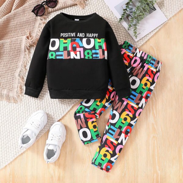 Toddler Kid Girl Clothes Letter Graphic Pullover Sweatshirt + Leggings 2PC Girls Fall Winter Pant Set