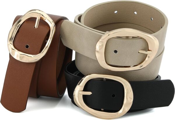 Earnda Leather Belts for Women Casual Fashion Waist Belt with Liquid Shapes Gold Buckle for Jeans Pants Dresses