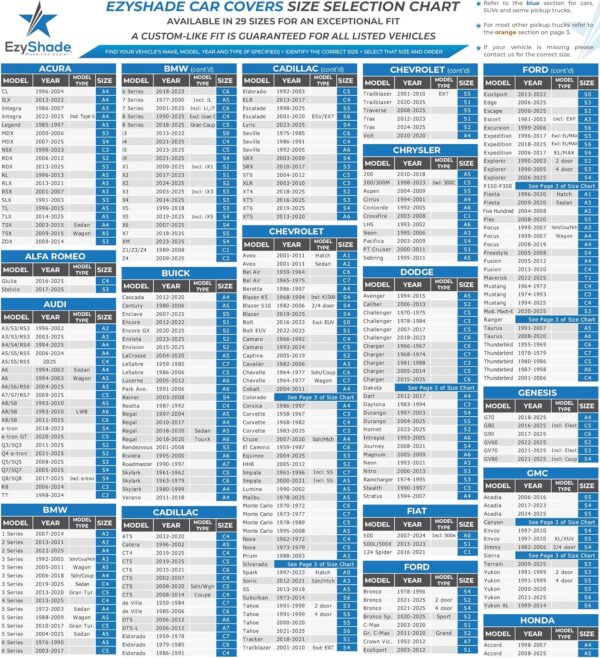 EzyShade 10-Layer Car Cover Waterproof All Weather - See Vehicle Size-Chart - Car Covers for Automobiles & Car Snow Cover - Full Exterior Covers - Winter Rain Sun SUV Sedan. Size A4 (See Size Chart)