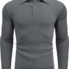 COOFANDY Mens Knit Polo Shirts Long Sleeve Casual Polo Sweaters Shirt Waffle Textured Collared Sweater