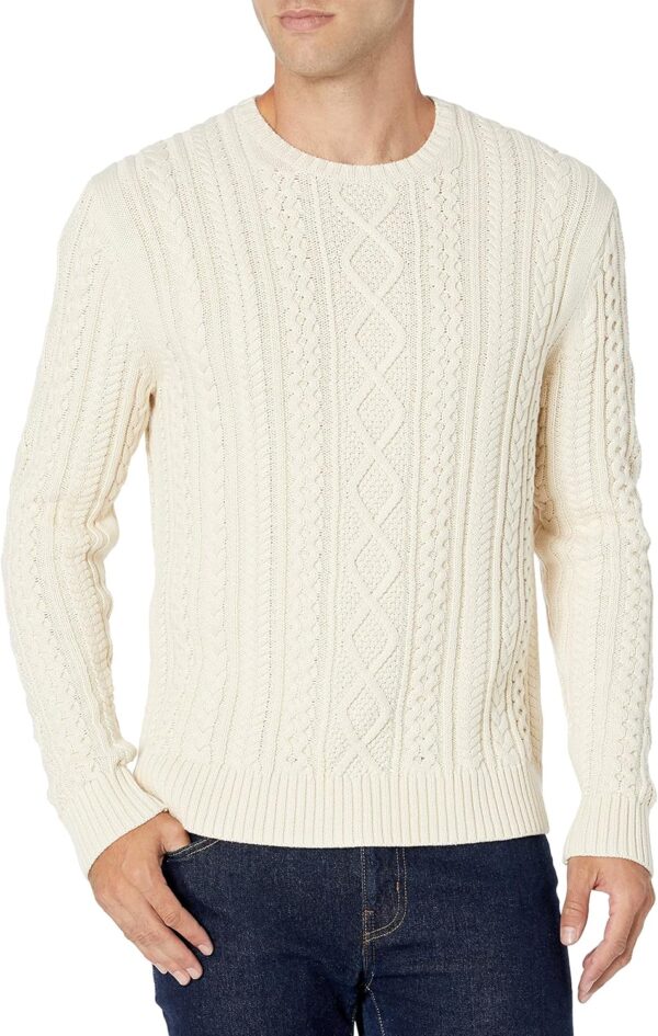 Amazon Essentials Men's Long-Sleeve 100% Cotton Fisherman Cable Crewneck Sweater