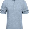 COOFANDY Men's Casual Henley Shirt Short Sleeve Band Collar Linen Shirt Summer Beach Hippie T-Shirts