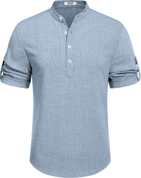 COOFANDY Men's Casual Henley Shirt Short Sleeve Band Collar Linen Shirt Summer Beach Hippie T-Shirts