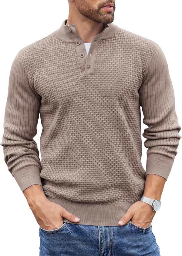 COOFANDY Men's Quarter Button Sweater Lightweight Mock Neck Pullover Sweater Fashion Casual Knitted Henley Sweater