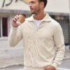 COOFANDY Men's Quarter Zip Up Pullover Slim Fit Mock Neck Long Sleeve Sweaters Casual Corduroy Polo Sweatshirt