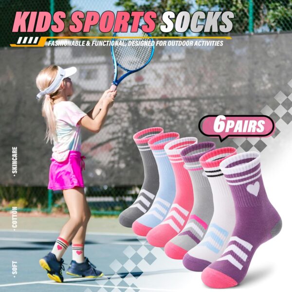 ANTSANG Kids Girls Socks Youth Teen Athletic Sport Basketball Crew Cotton Breathable Soft Socks 6 Pairs