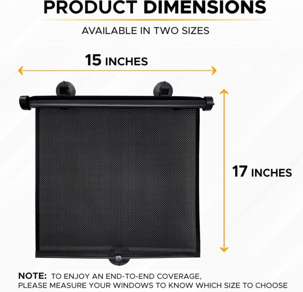 EcoNour Car Side Window Sun Shade (2 Pack) | Retractable Car Roller Sunshade for Kids | Baby Car Window Shades for UV and Sun Glare Protection | Baby Car Travel Accessories (15"x17")