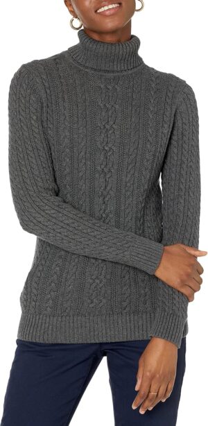 Amazon Essentials Women's Fisherman Cable Turtleneck Sweater (Available in Plus Size)