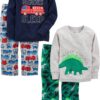 Simple Joys by Carter's Boys and Toddlers' 4-Piece Pajama Set (Cotton Top & Fleece Bottom)