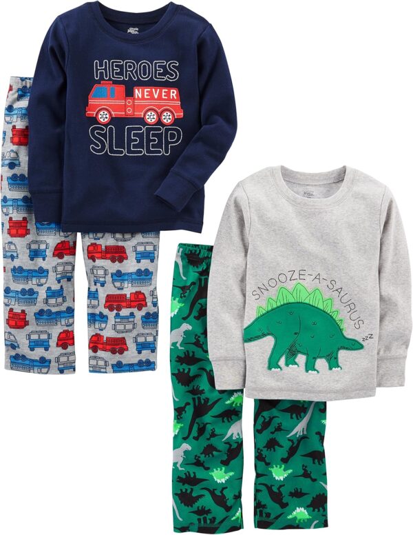 Simple Joys by Carter's Boys and Toddlers' 4-Piece Pajama Set (Cotton Top & Fleece Bottom)