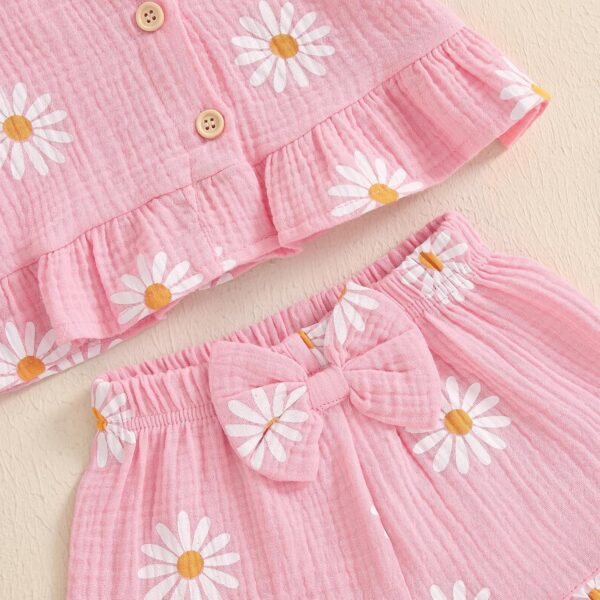 BemeyourBBs Summer Toddler Girl Clothes Baby Girl Ruffle Sleeveless Shirt with Buttons Bow Bloomers Shorts Set Cute Outfits