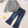 Kids Little Toddler Girl Clothes Button Down Tie Front Shirt + Bell Bottoms Jeans Girls 2 Piece Outfits Clothing Set