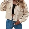 Gihuo Women's Fashion Cropped Shacket Button Down Corduroy Shacket Jackets Casual Plaid Long Sleeve Crop Jackets Tops