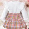 Toddler Girl Clothes Fall Winter Outfits Little Girl 2Pcs Ruffle Long Sleeve Knit Sweater Shirts Plaid Skirts Set