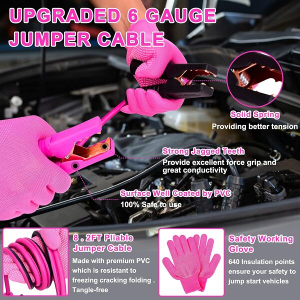 Pink Car Emergency Kit, Premium Roadside Emergency Car Accessories Kit with Jumper Cables, Flashlight, Shovel, Screwdriver Set, etc Car Accessories for Women