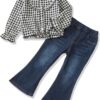 Kids Little Toddler Girl Clothes Button Down Tie Front Shirt + Bell Bottoms Jeans Girls 2 Piece Outfits Clothing Set