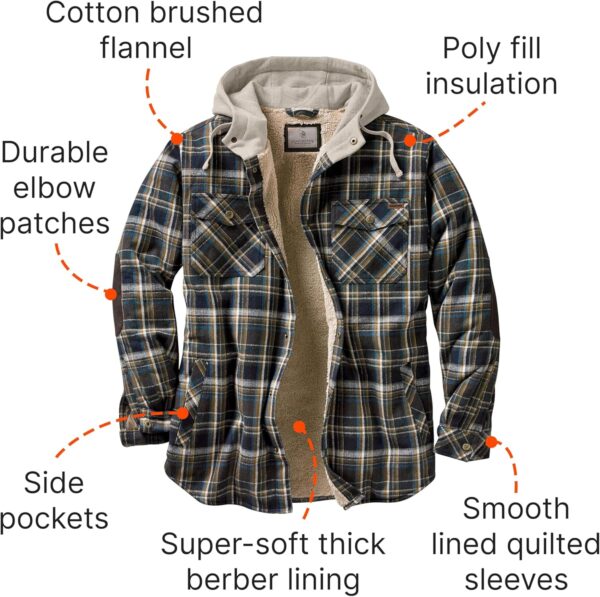 Legendary Whitetails Men's Camp Night Berber Lined Hooded Flannel Shirt Jacket