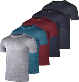 Real Essentials 5 Pack: Men’s Short Sleeve Dry Fit Active Crew Neck T Shirt - Athletic Running Gym Workout Tee Tops