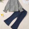 Kids Little Toddler Girl Clothes Button Down Tie Front Shirt + Bell Bottoms Jeans Girls 2 Piece Outfits Clothing Set