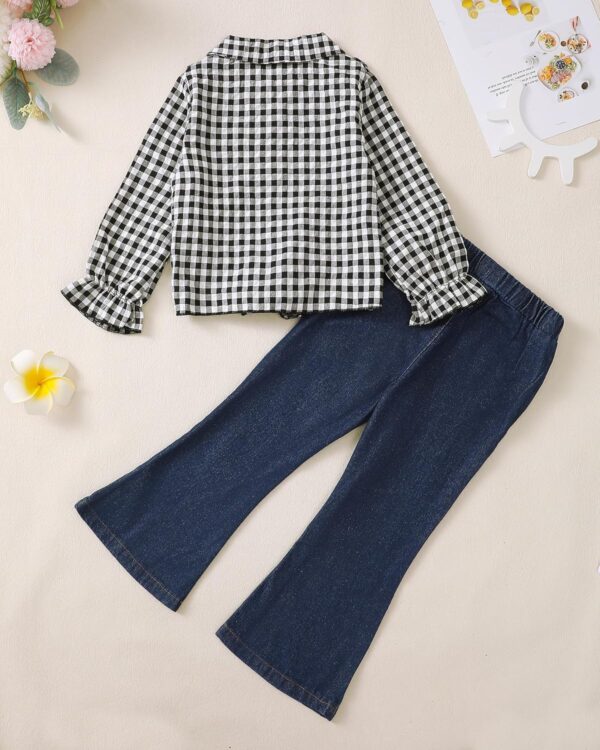 Kids Little Toddler Girl Clothes Button Down Tie Front Shirt + Bell Bottoms Jeans Girls 2 Piece Outfits Clothing Set