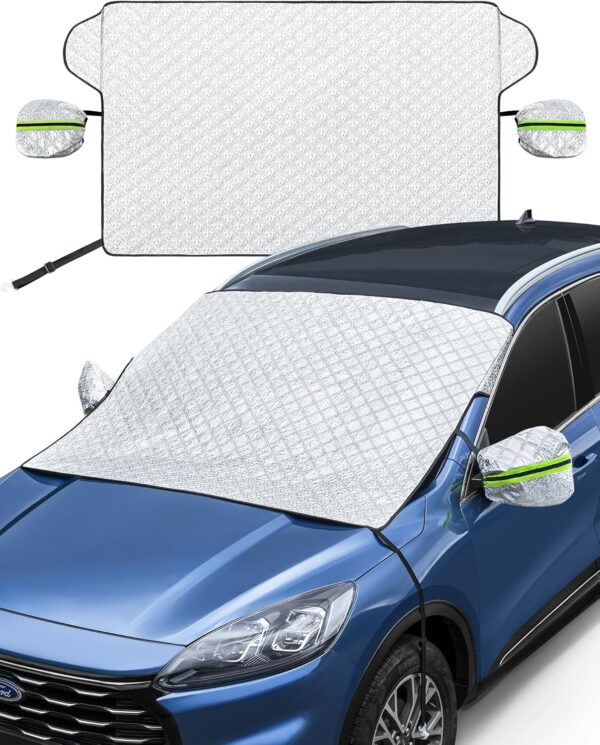 AstroAI Windshield Snow Cover, Windshield Cover for Ice and Snow 4-Layer Protection for Snow, Ice, UV, Frost Wiper & Mirror Covers, Windproof Sunshade Cover for Cars, Sedans, and Compact SUVs (Middle)