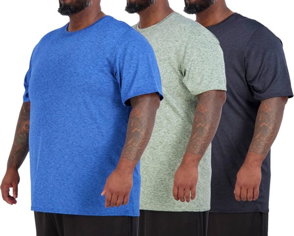 Real Essentials 3 Pack: Men’s Big & Tall Tech Stretch Long-Sleeve & Short-Sleeve Dry-Fit T-Shirt (3XT-5XT)