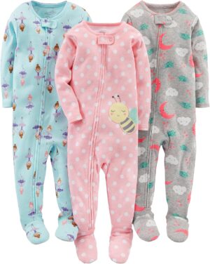 Simple Joys by Carter's Girls' 3-Pack Snug Fit Footed Cotton Pajamas