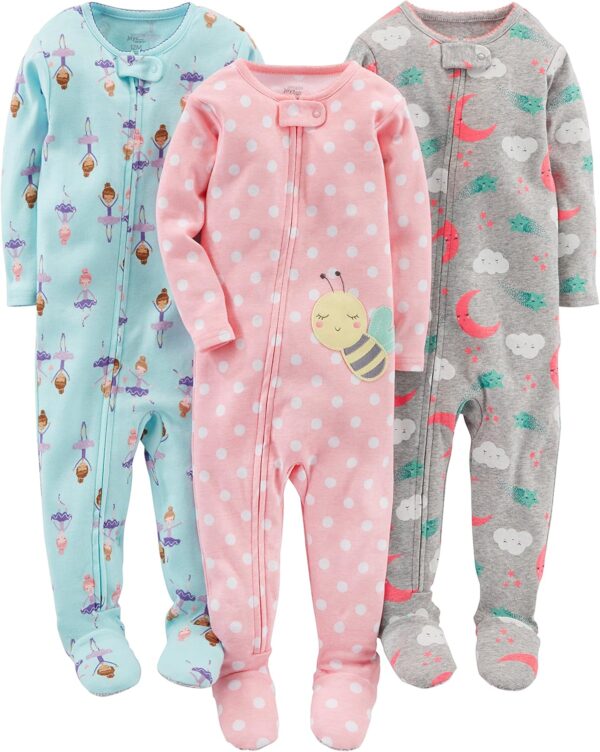 Simple Joys by Carter's Girls' 3-Pack Snug Fit Footed Cotton Pajamas