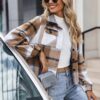 Zeagoo Flannels for Women Cropped Shacket Jacket Fashion Plaid Button Down Shirt 2024 Fall Coat Tops