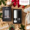 Electric Salt and Pepper Grinder Set - Battery Operated Stainless Steel Mills (1 Black Pepper Grinder + 1 White Salt Grinder) Automatic One Handed Operation Electronic Adjustable Ceramic Grinders