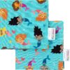 Funkins Reusable Cloth Napkins for Kids | 12”x12”, 2-Ply, Thick, Absorbent, Durable | Machine Washable | Name Tag | Soft Cotton Fabric | Great for School Lunchboxes | Set of 2 Napkins (Mermaids)